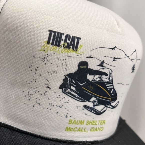 Vintage McCall Idaho The Cat Snowmobile Baum Shelter Idaho Vintage Trucker Hat - Picture 2 of 6